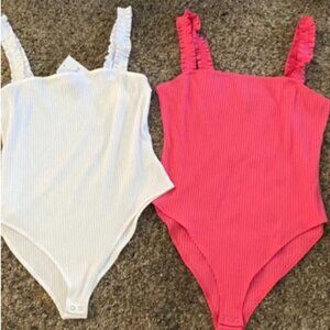 Forever 21 White and Pink Bodysuits Classic One Pieces XL